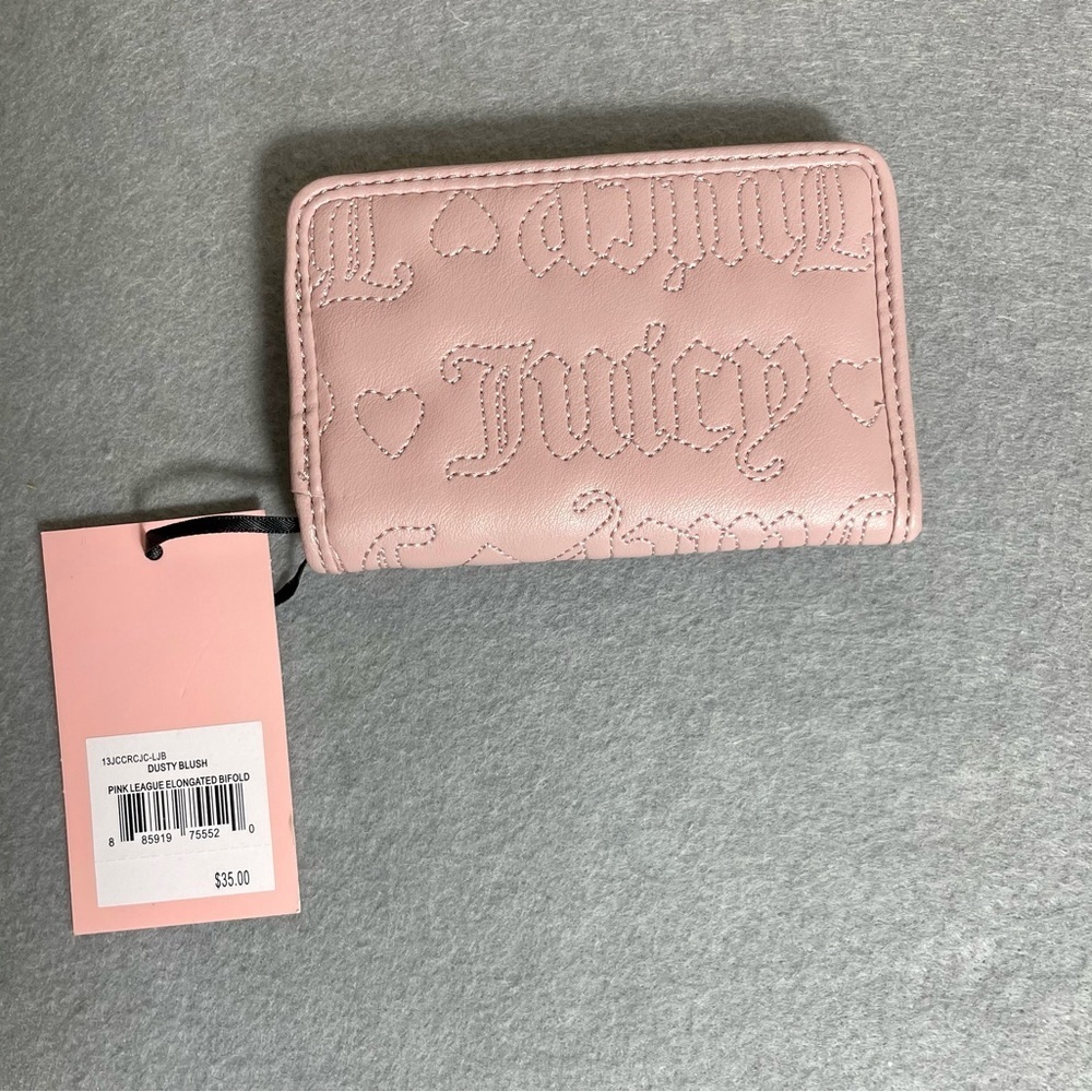Juicy Couture Dusty Blush Pink Bifold Wallet Elongated Faux Leather NWT - Picture 2 of 5